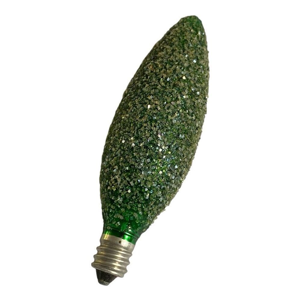 Vintage GE Lighted Iced Christmas Bulb Sugared Green Tested Work
